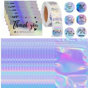 670 pcs Holographic Thank You Cards and Stickers Set, resealable bags NEW
